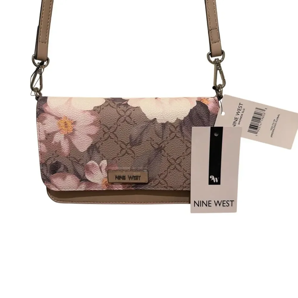 Nine West Shondra Floral Logo Crossbody Bag NWT Pink Convertible Shoulder Purse
